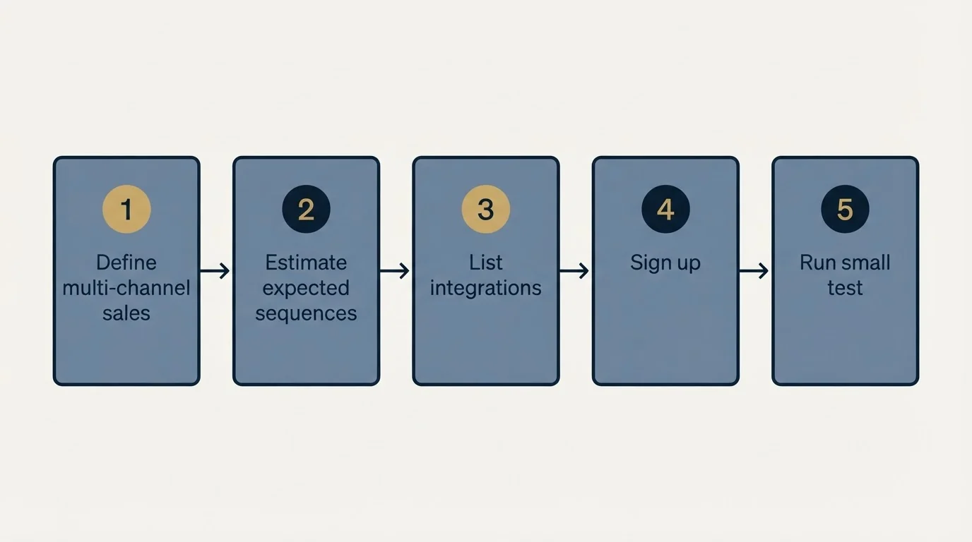 Step sequence: Getting Started Checklist (Define multi-channel sales, Estimate expected sequences, List integrations, Sign up)
