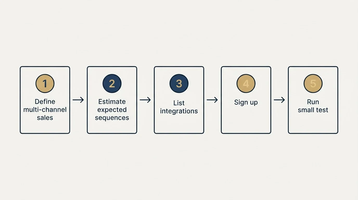 Step sequence: Getting Started Checklist (Define multi-channel sales, Estimate expected sequences, List integrations, Sign up)