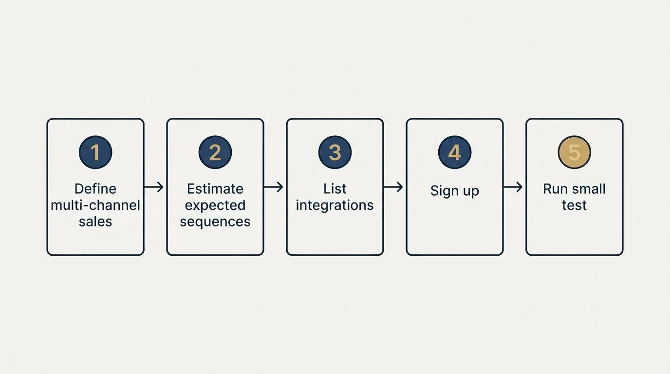 Step sequence: Getting Started Checklist (Define multi-channel sales, Estimate expected sequences, List integrations, Sign up)