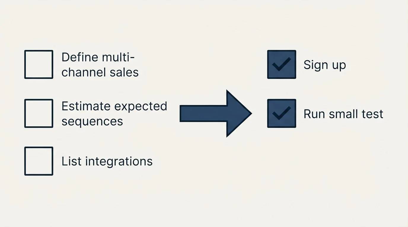 Before-and-after steps: Getting Started Checklist (Define multi-channel sales, Estimate expected sequences, List integrations, Sign up)