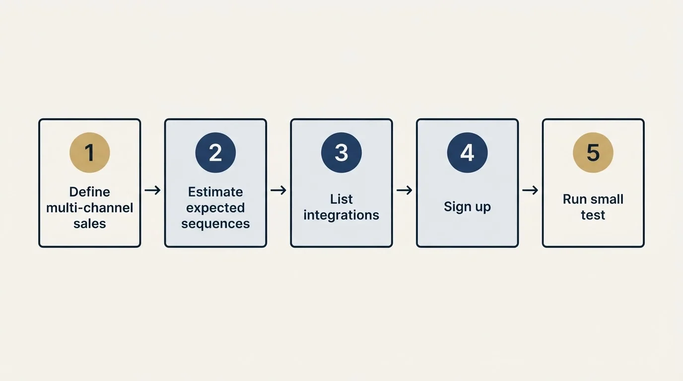 Step sequence: Getting Started Checklist (Define multi-channel sales, Estimate expected sequences, List integrations, Sign up)