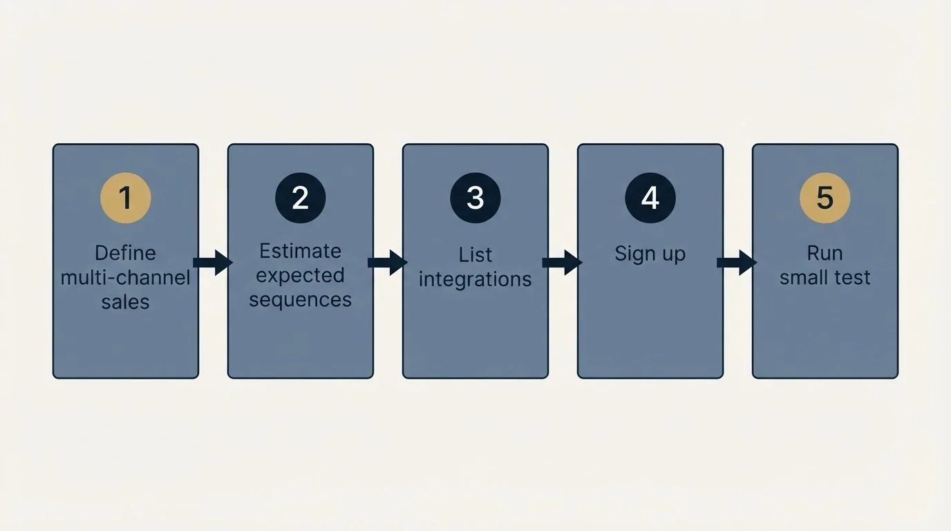 Step sequence: Getting Started Checklist (Define multi-channel sales, Estimate expected sequences, List integrations, Sign up)
