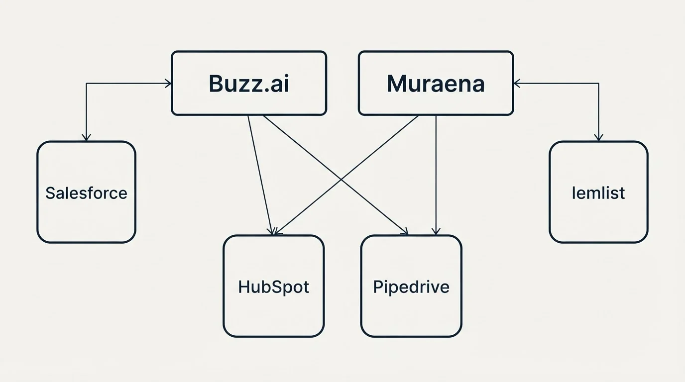 Integration grid: Integration Ecosystem (Buzz.ai, Muraena, HubSpot, Pipedrive)
