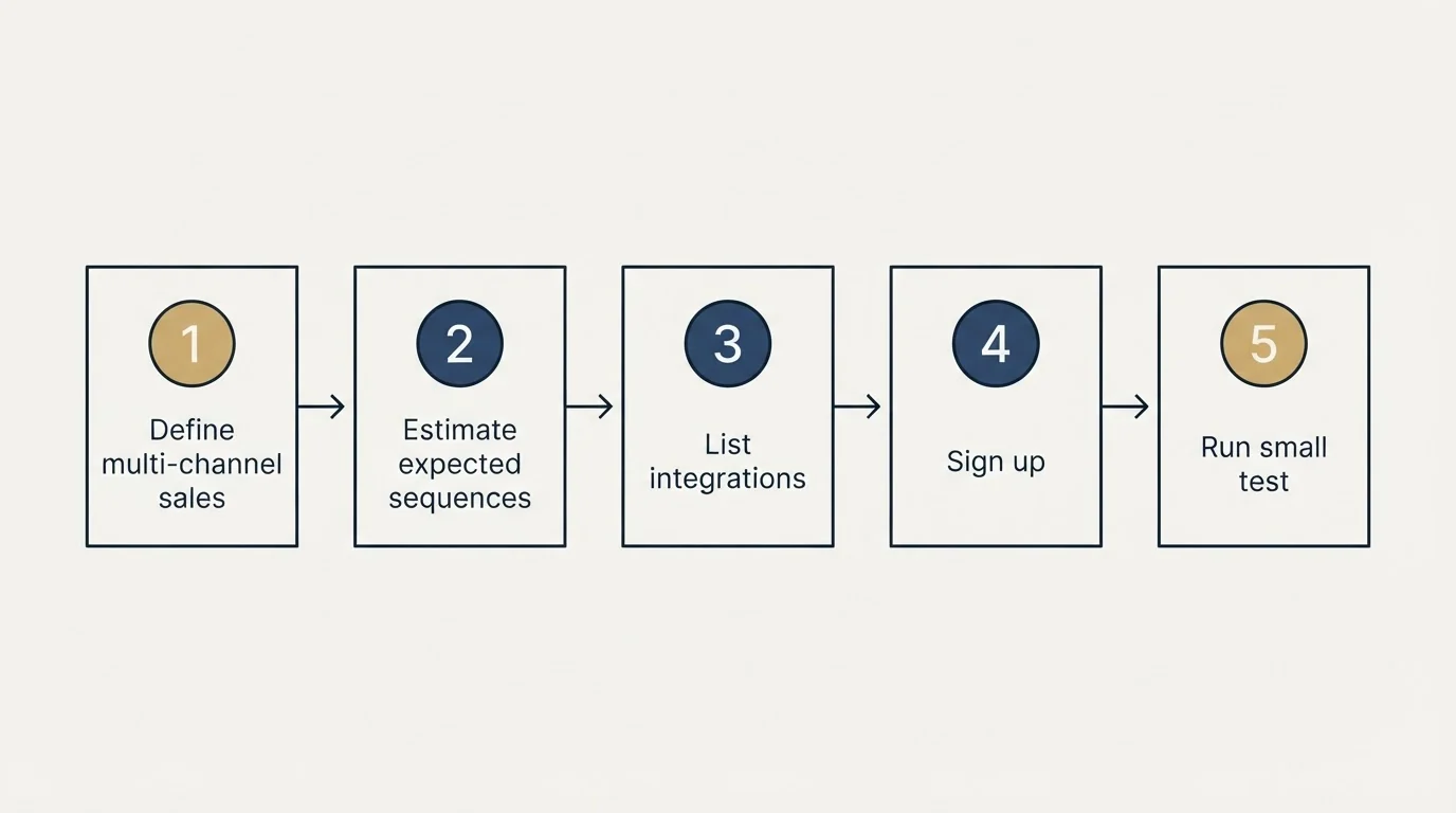 Step sequence: Getting Started Checklist (Define multi-channel sales, Estimate expected sequences, List integrations, Sign up)