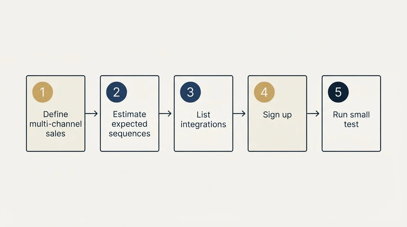 Step sequence: Getting Started Checklist (Define multi-channel sales, Estimate expected sequences, List integrations, Sign up)