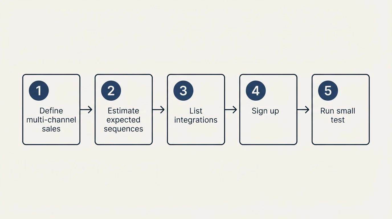 Step sequence: Getting Started Checklist (Define multi-channel sales, Estimate expected sequences, List integrations, Sign up)