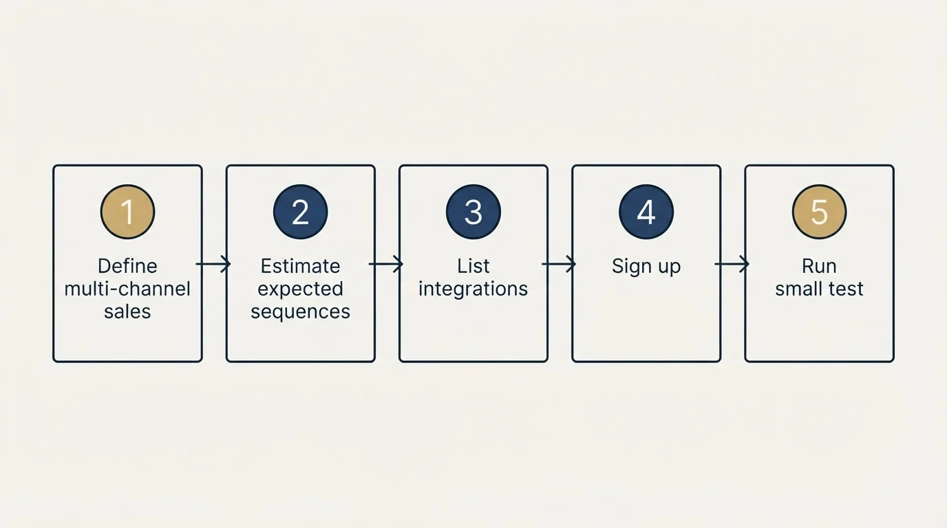 Step sequence: Getting Started Checklist (Define multi-channel sales, Estimate expected sequences, List integrations, Sign up)