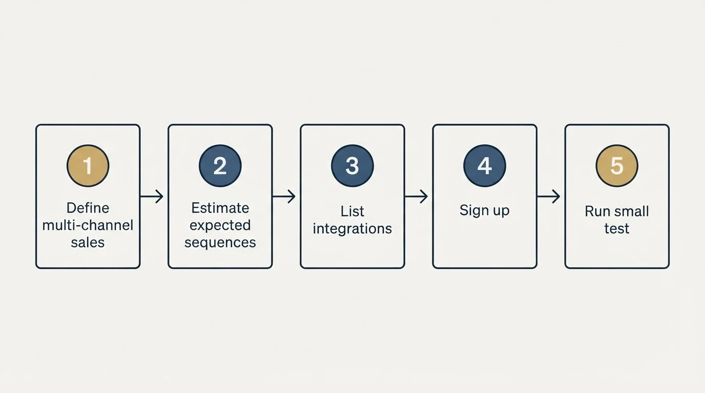Step sequence: Getting Started Checklist (Define multi-channel sales, Estimate expected sequences, List integrations, Sign up)
