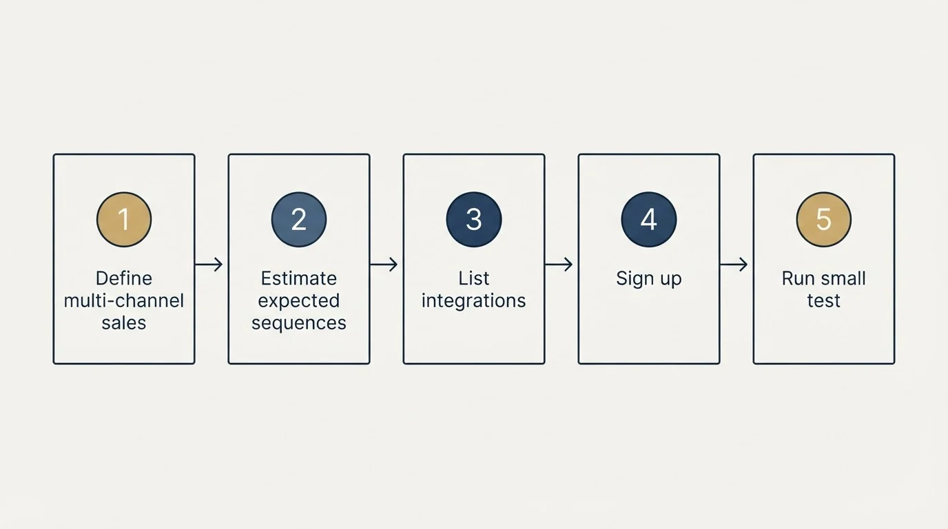 Step sequence: Getting Started Checklist (Define multi-channel sales, Estimate expected sequences, List integrations, Sign up)