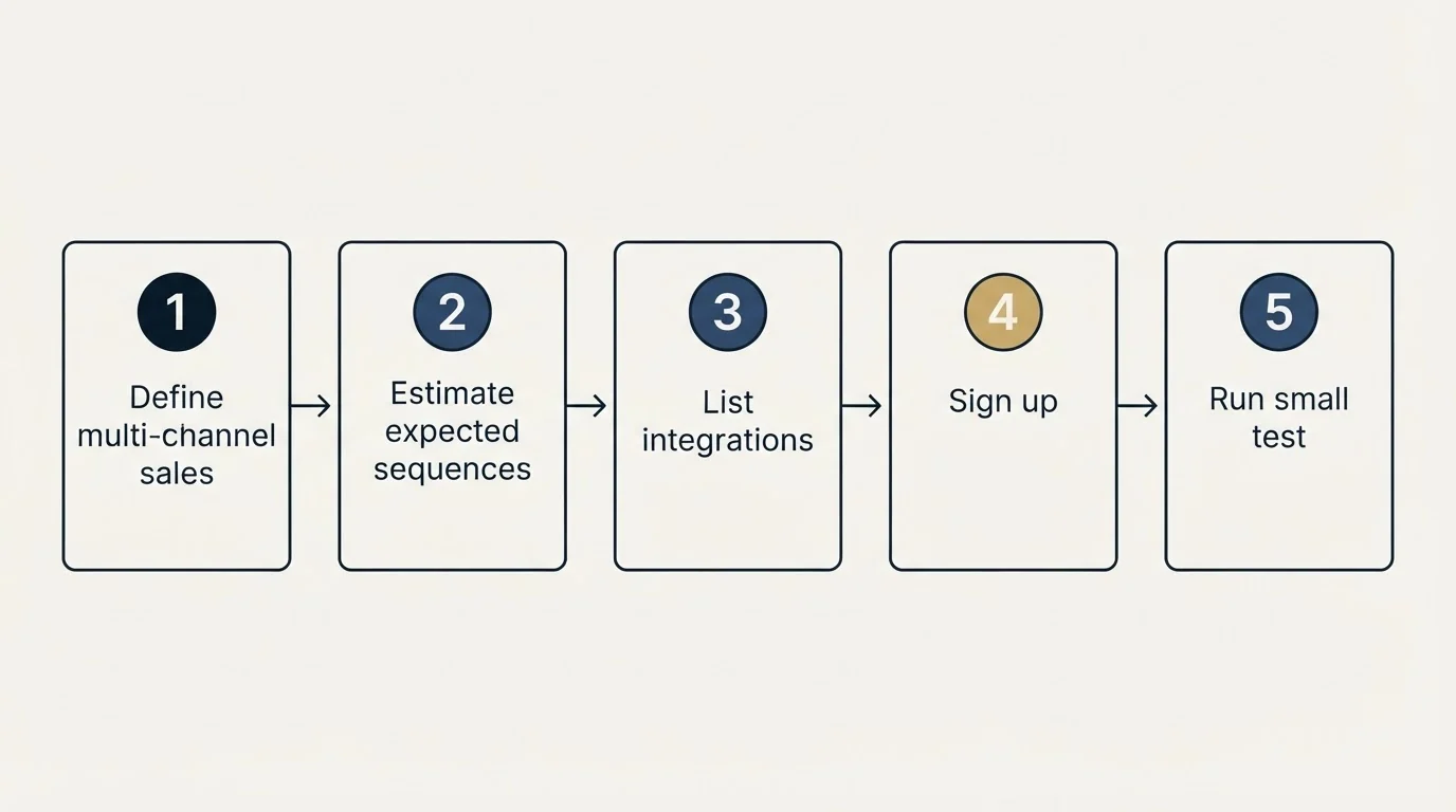 Step sequence: Getting Started Checklist (Define multi-channel sales, Estimate expected sequences, List integrations, Sign up)