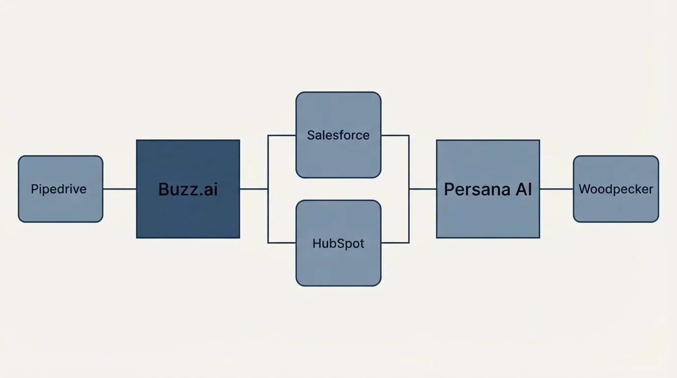 Integration flow: Integration Ecosystem (Buzz.ai, Persana AI, Salesforce, HubSpot)