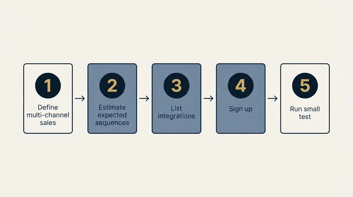 Step sequence: Getting Started Checklist (Define multi-channel sales, Estimate expected sequences, List integrations, Sign up)