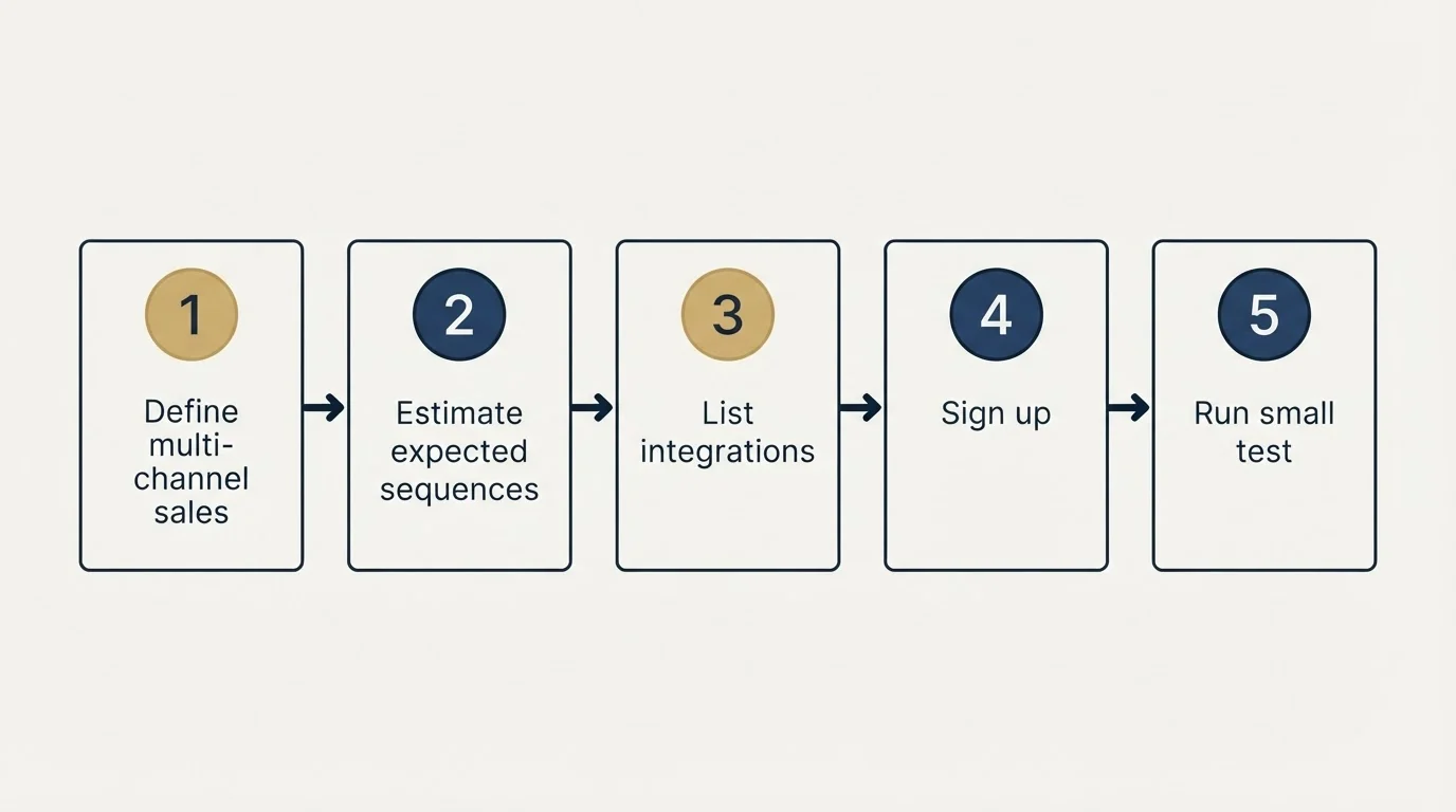 Step sequence: Getting Started Checklist (Define multi-channel sales, Estimate expected sequences, List integrations, Sign up)