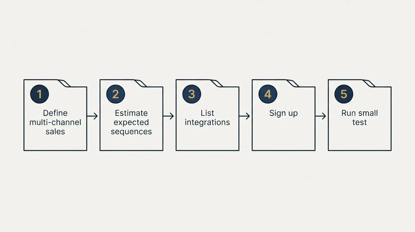 Step sequence: Getting Started Checklist (Define multi-channel sales, Estimate expected sequences, List integrations, Sign up)