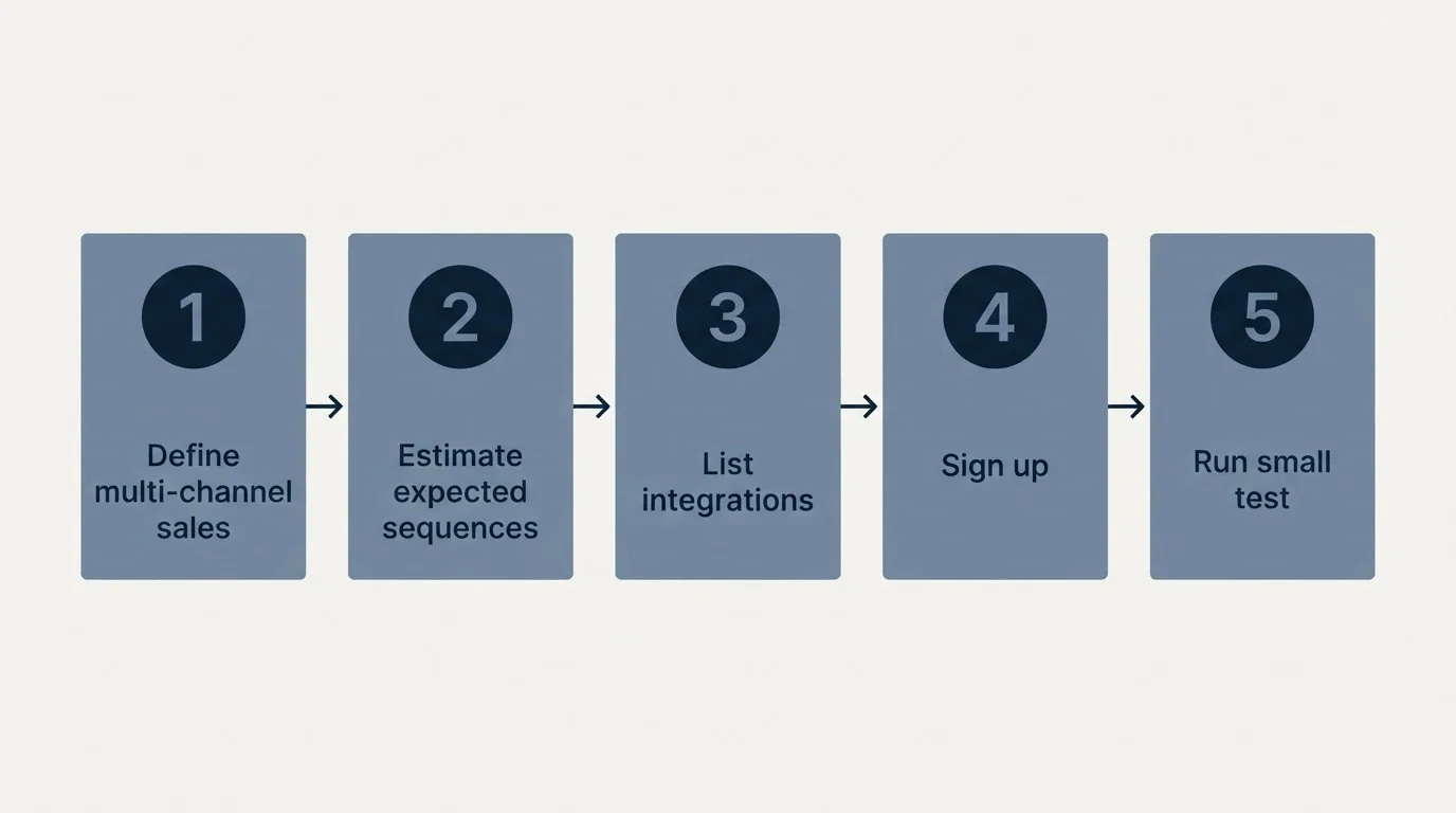 Step sequence: Getting Started Checklist (Define multi-channel sales, Estimate expected sequences, List integrations, Sign up)