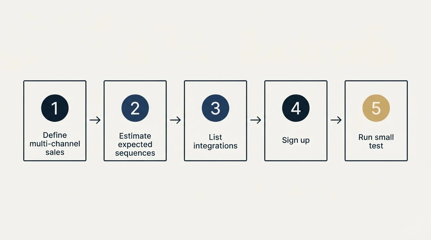 Step sequence: Getting Started Checklist (Define multi-channel sales, Estimate expected sequences, List integrations, Sign up)