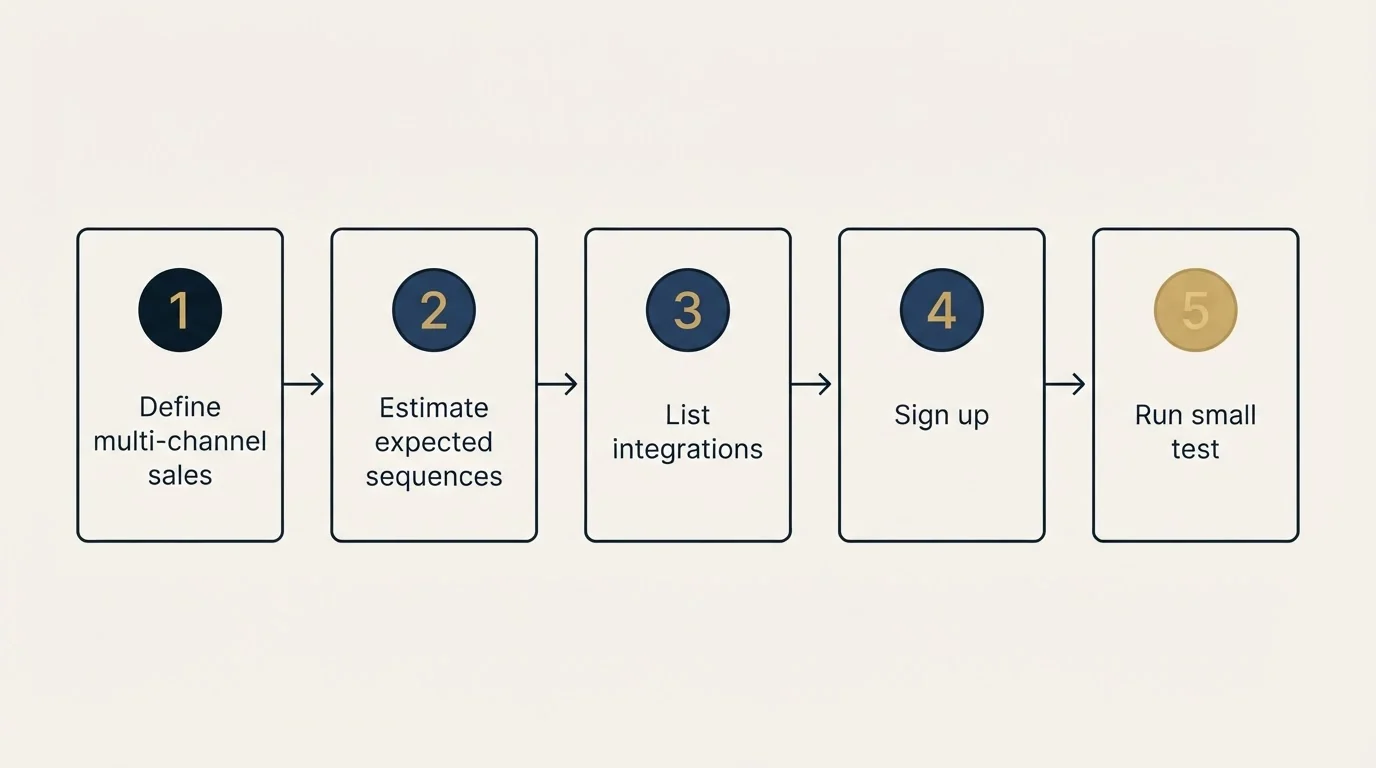 Step sequence: Getting Started Checklist (Define multi-channel sales, Estimate expected sequences, List integrations, Sign up)