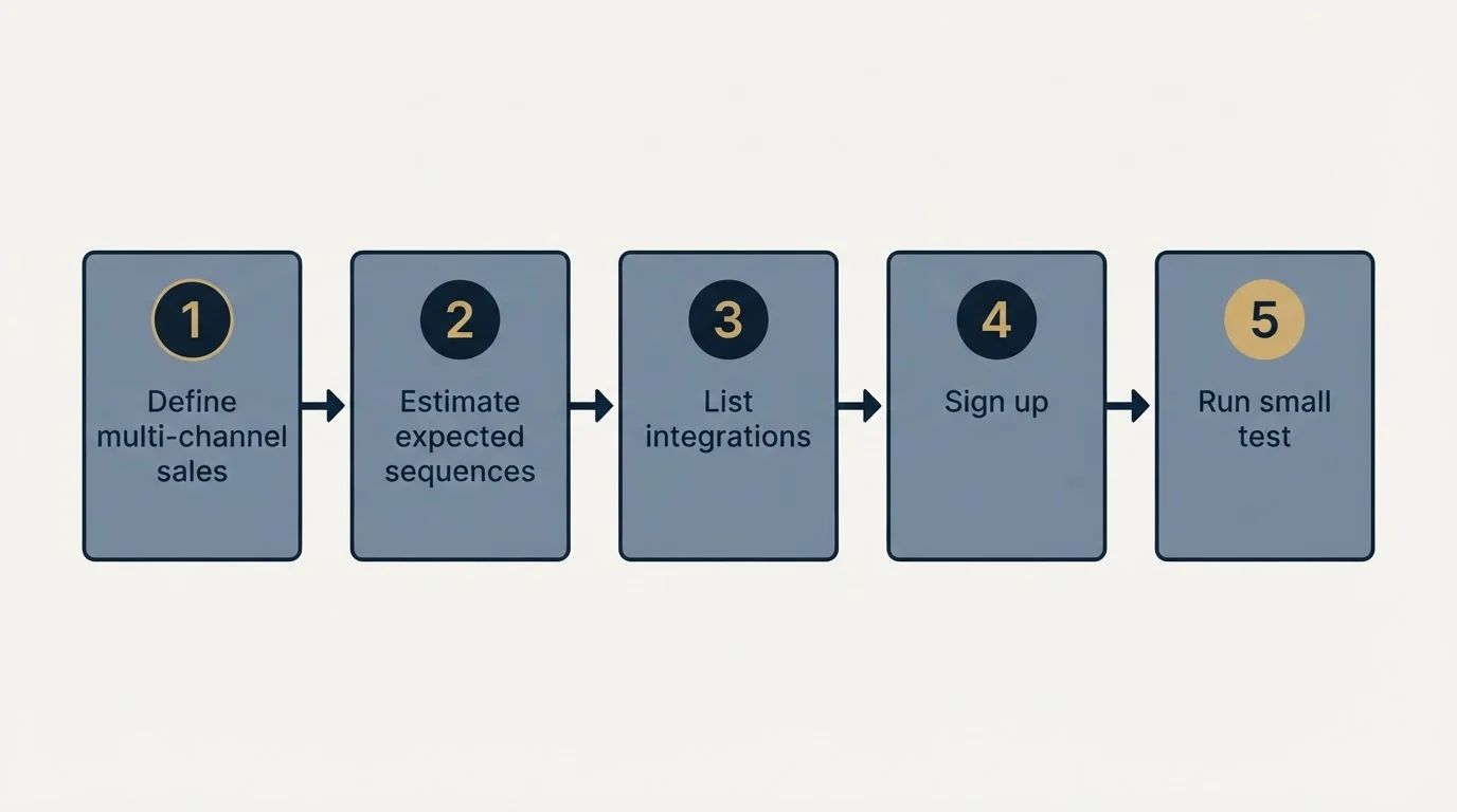 Step sequence: Getting Started Checklist (Define multi-channel sales, Estimate expected sequences, List integrations, Sign up)