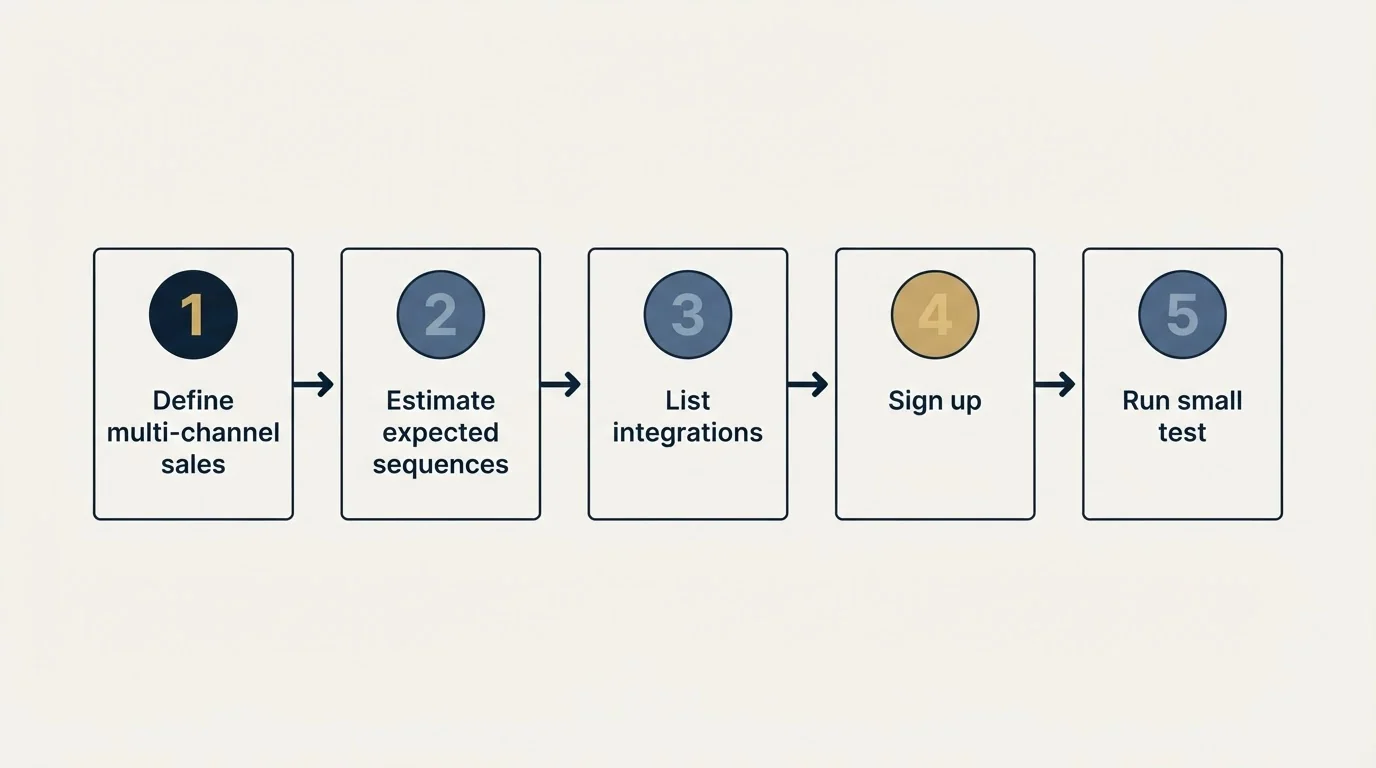 Step sequence: Getting Started Checklist (Define multi-channel sales, Estimate expected sequences, List integrations, Sign up)