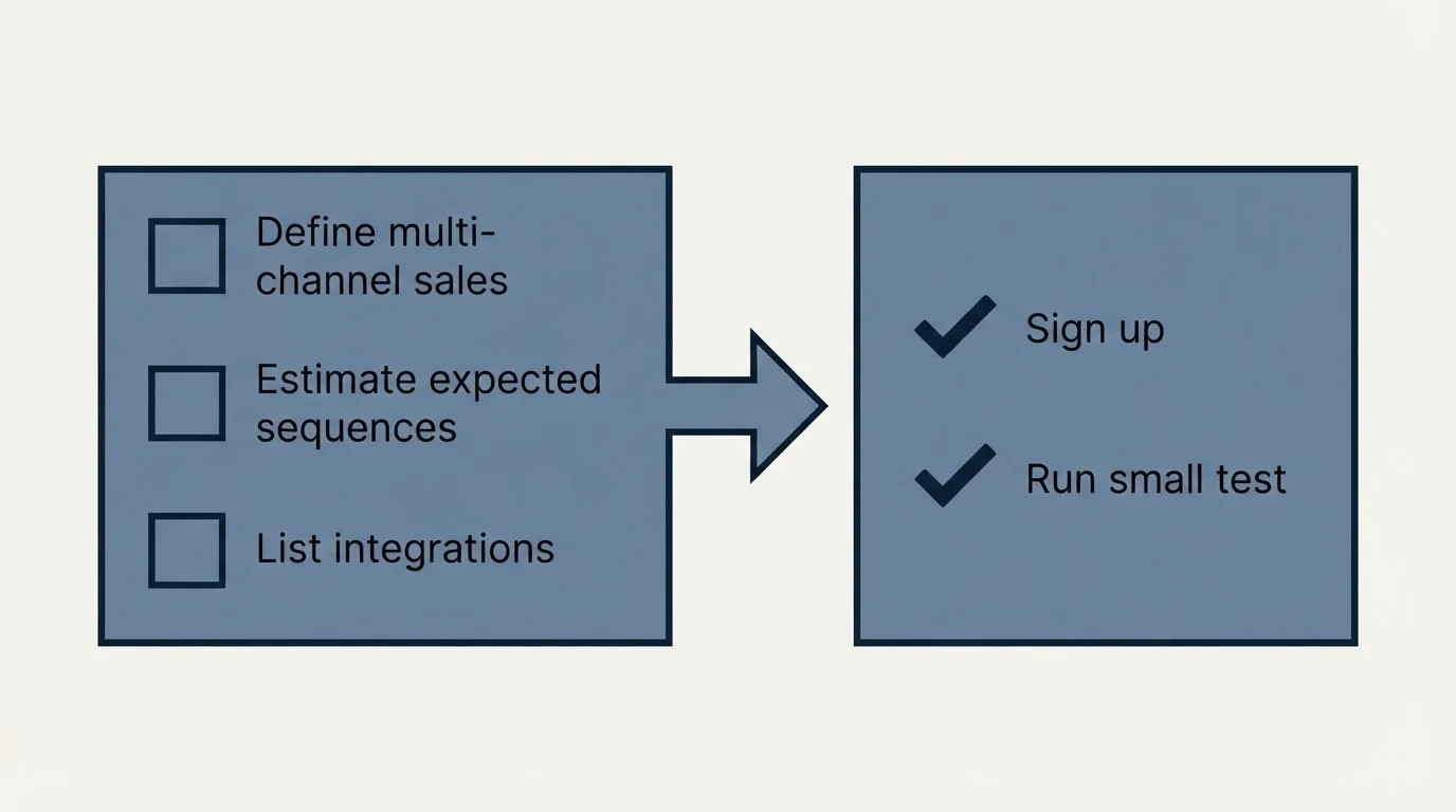 Before-and-after steps: Getting Started Checklist (Define multi-channel sales, Estimate expected sequences, List integrations, Sign up)