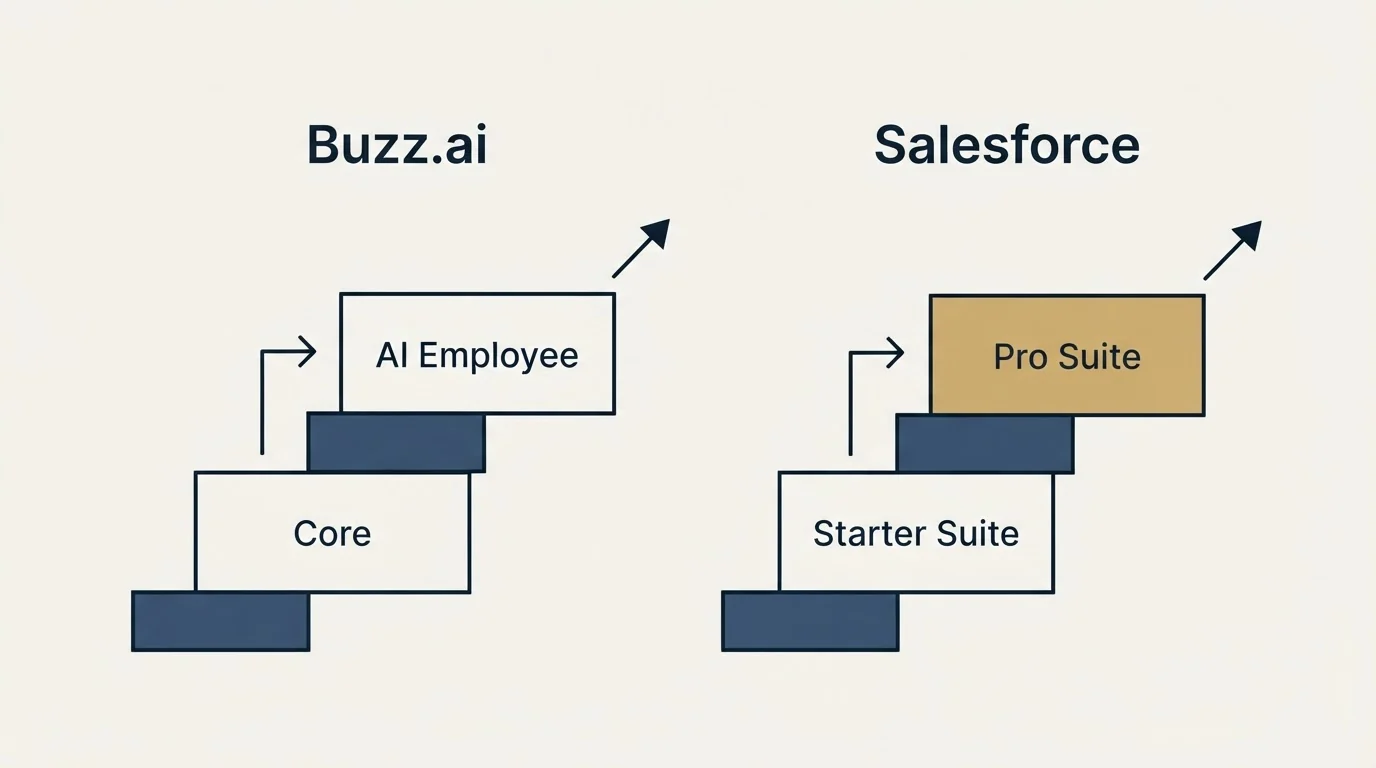 Pricing ladder: Pricing Comparison (Buzz.ai, Salesforce, Core, Starter Suite)