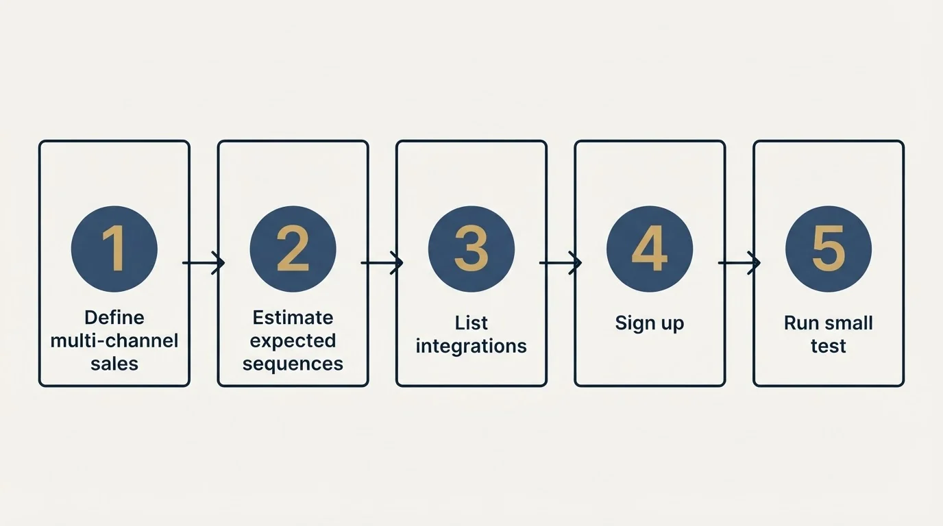 Step sequence: Getting Started Checklist (Define multi-channel sales, Estimate expected sequences, List integrations, Sign up)