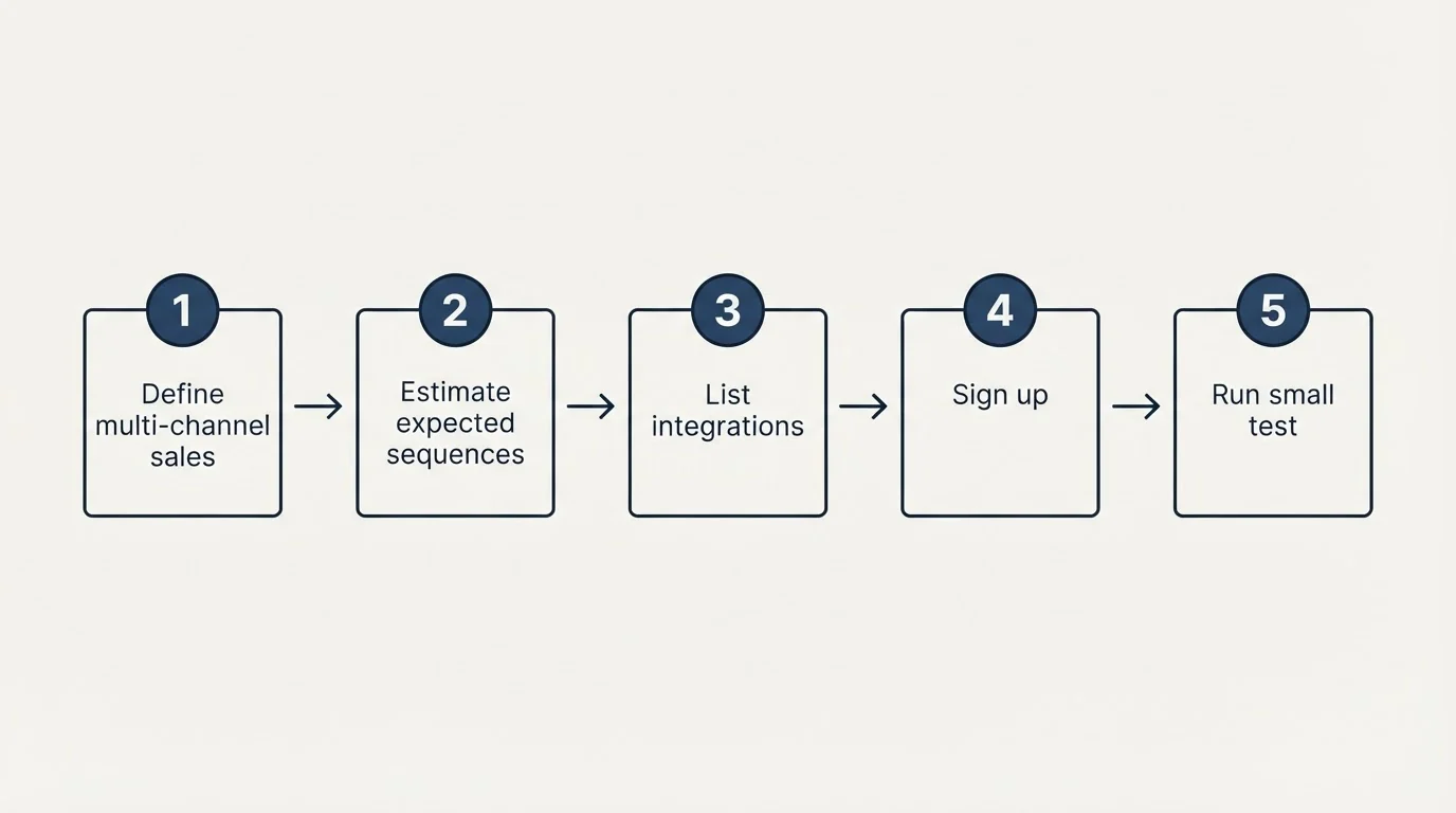 Step sequence: Getting Started Checklist (Define multi-channel sales, Estimate expected sequences, List integrations, Sign up)