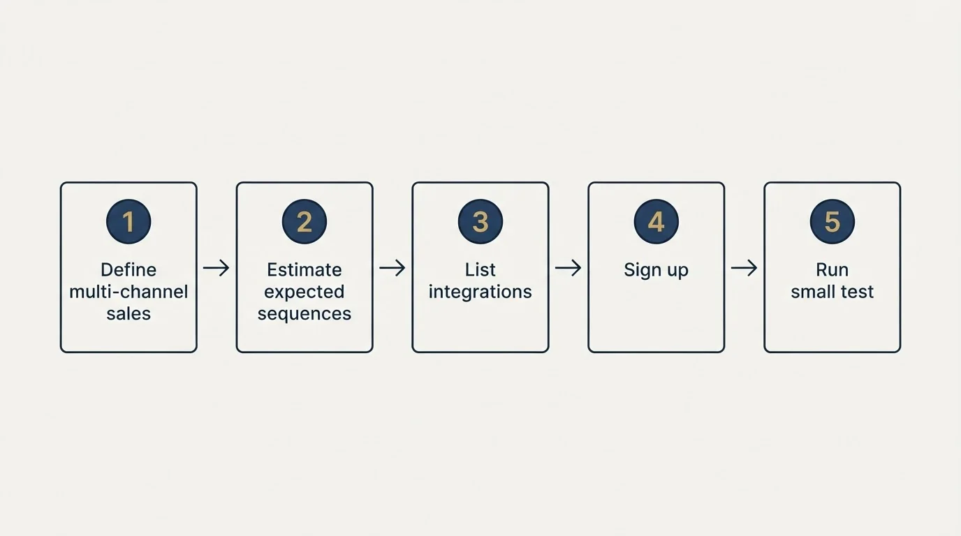 Step sequence: Getting Started Checklist (Define multi-channel sales, Estimate expected sequences, List integrations, Sign up)