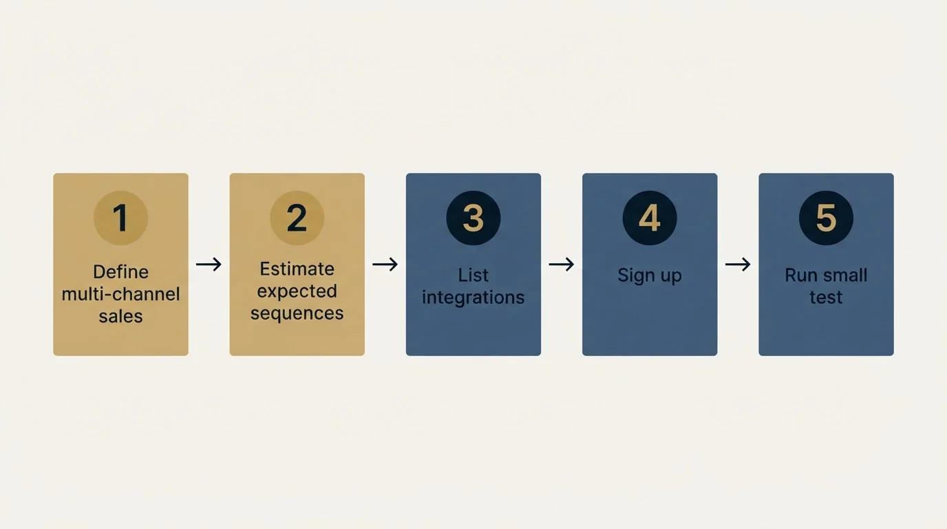 Step sequence: Getting Started Checklist (Define multi-channel sales, Estimate expected sequences, List integrations, Sign up)