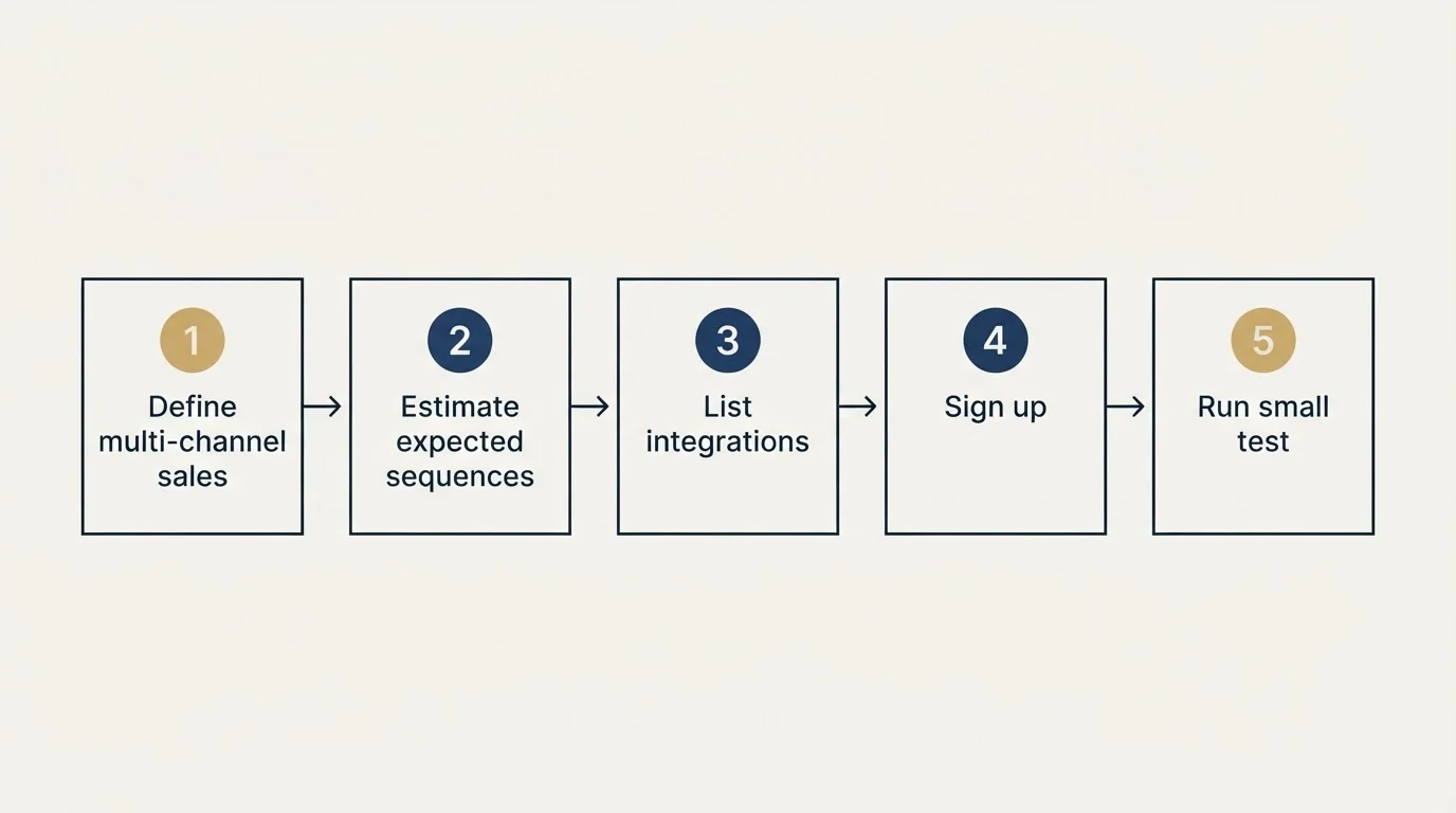 Step sequence: Getting Started Checklist (Define multi-channel sales, Estimate expected sequences, List integrations, Sign up)
