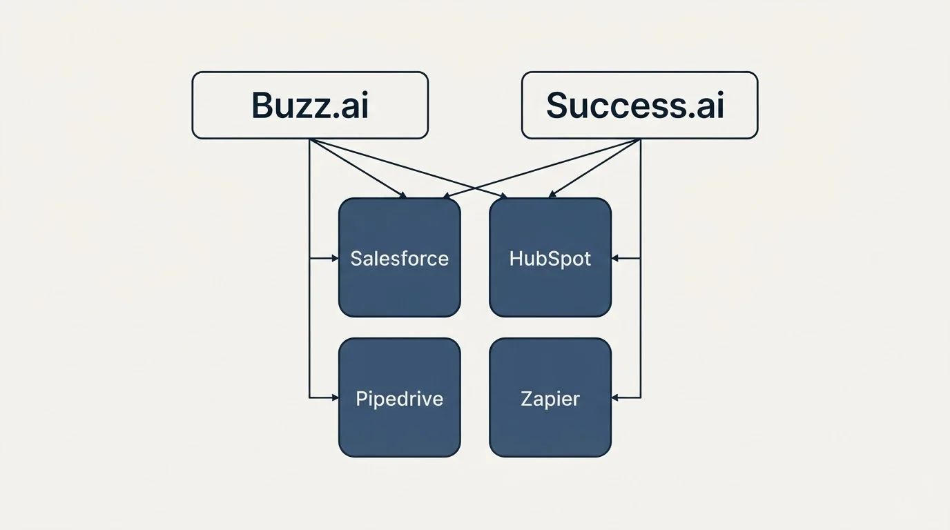 Integration grid: Integration Ecosystem (Buzz.ai, Success.ai, Salesforce, HubSpot)