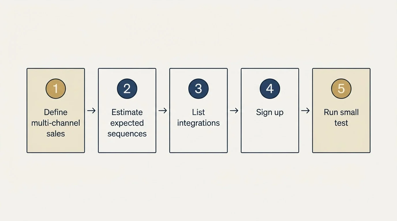 Step sequence: Getting Started Checklist (Define multi-channel sales, Estimate expected sequences, List integrations, Sign up)