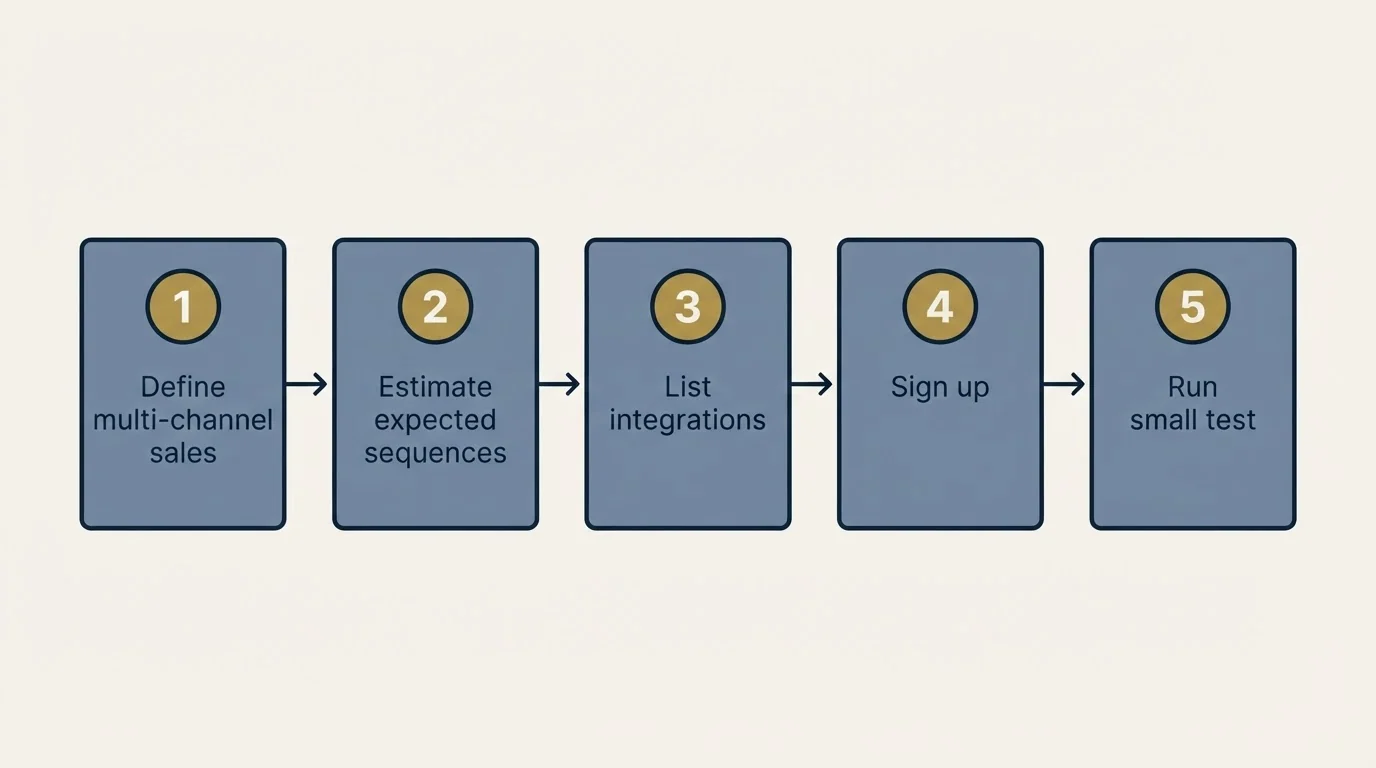 Step sequence: Getting Started Checklist (Define multi-channel sales, Estimate expected sequences, List integrations, Sign up)