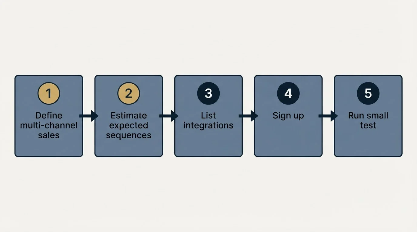 Step sequence: Getting Started Checklist (Define multi-channel sales, Estimate expected sequences, List integrations, Sign up)