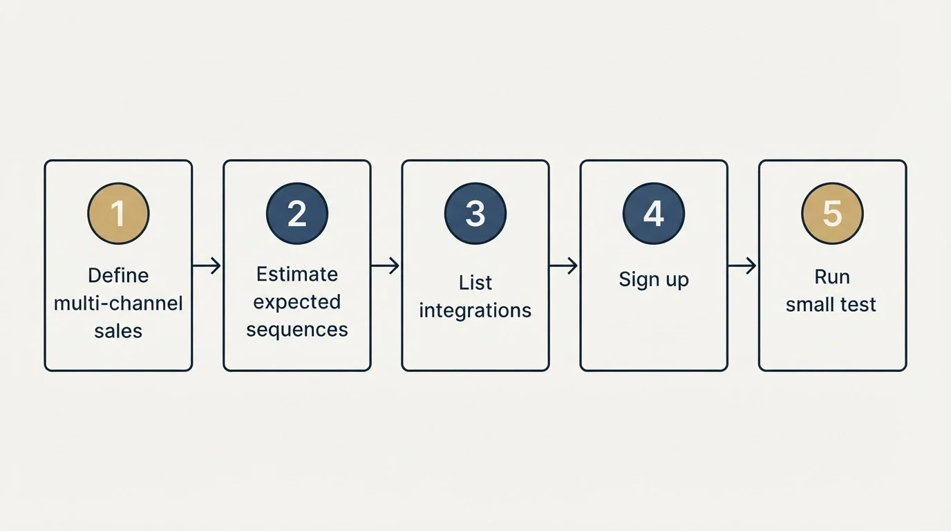 Step sequence: Getting Started Checklist (Define multi-channel sales, Estimate expected sequences, List integrations, Sign up)