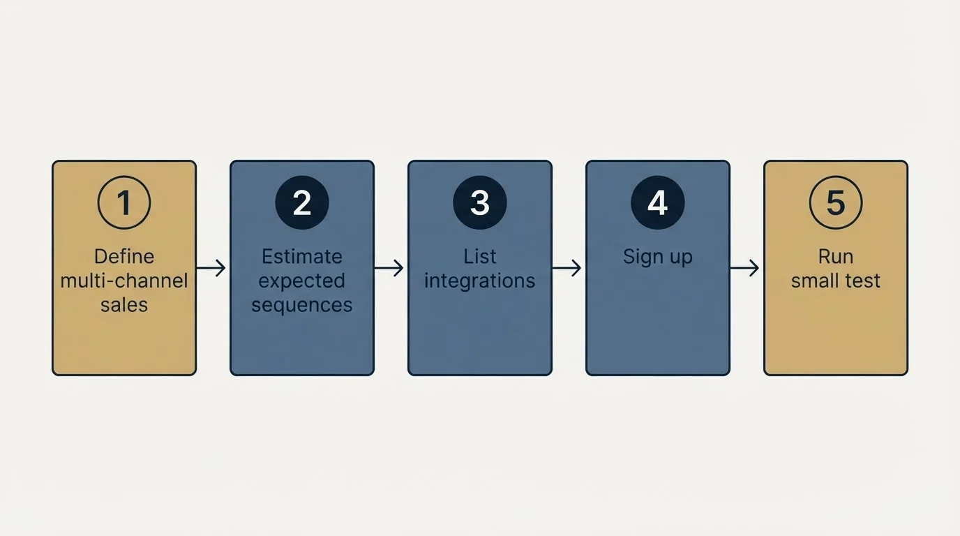 Step sequence: Getting Started Checklist (Define multi-channel sales, Estimate expected sequences, List integrations, Sign up)