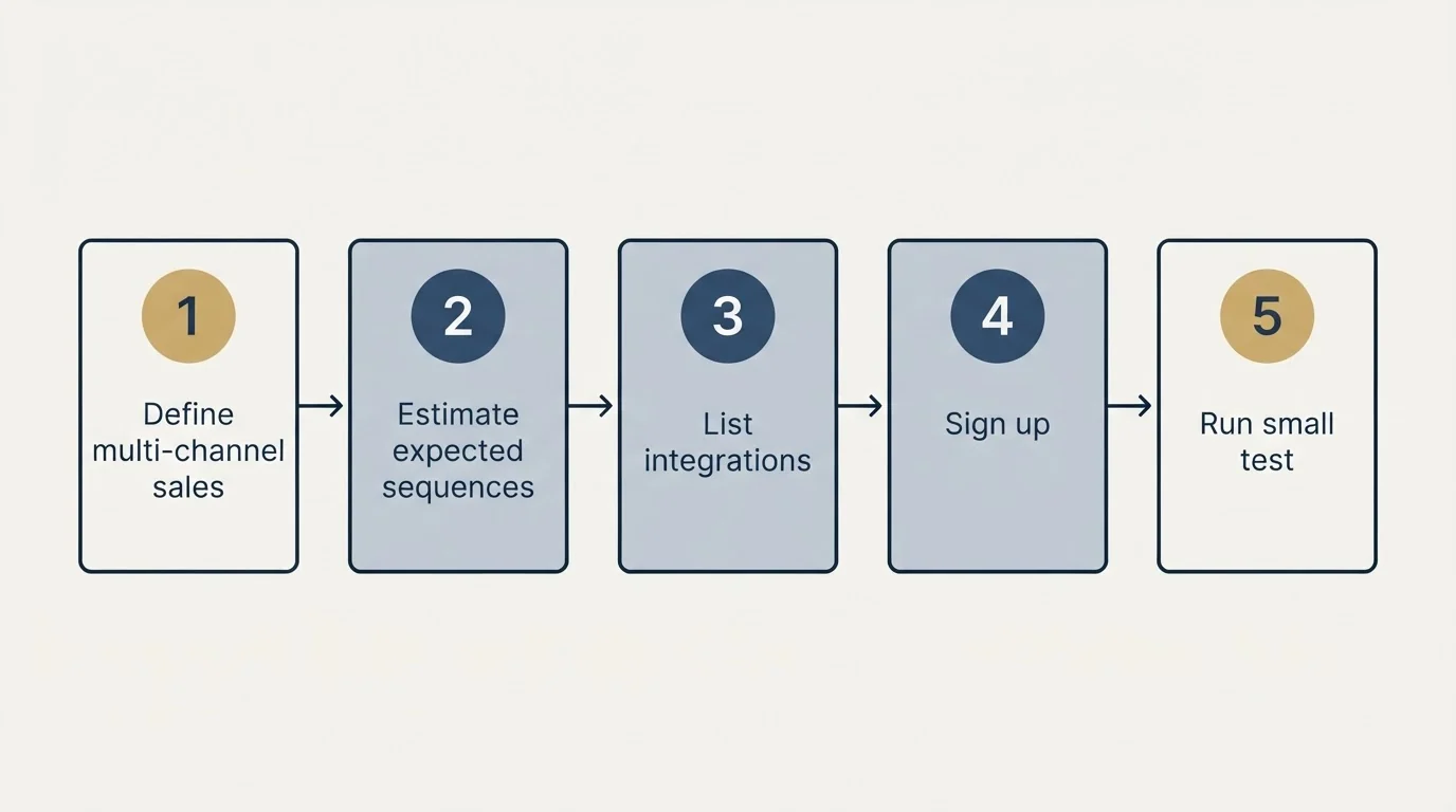 Step sequence: Getting Started Checklist (Define multi-channel sales, Estimate expected sequences, List integrations, Sign up)