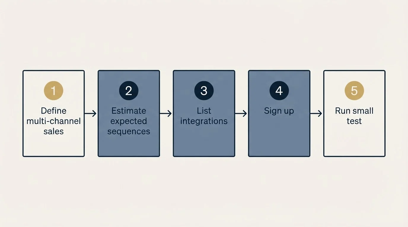 Step sequence: Getting Started Checklist (Define multi-channel sales, Estimate expected sequences, List integrations, Sign up)