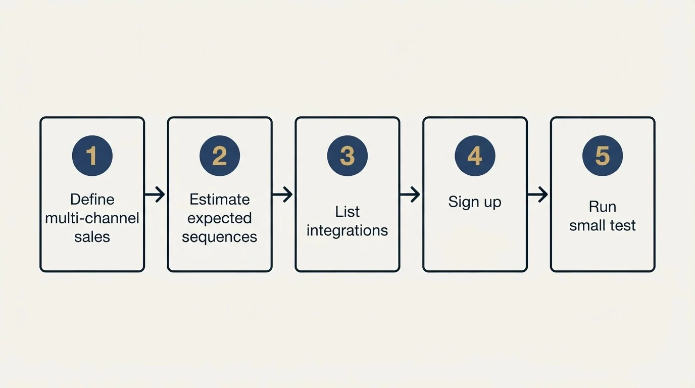 Step sequence: Getting Started Checklist (Define multi-channel sales, Estimate expected sequences, List integrations, Sign up)