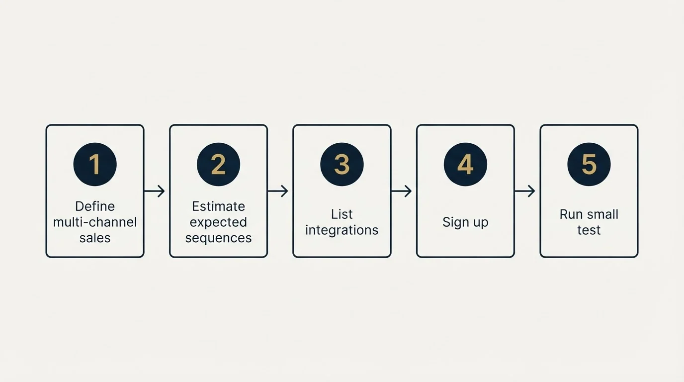 Step sequence: Getting Started Checklist (Define multi-channel sales, Estimate expected sequences, List integrations, Sign up)