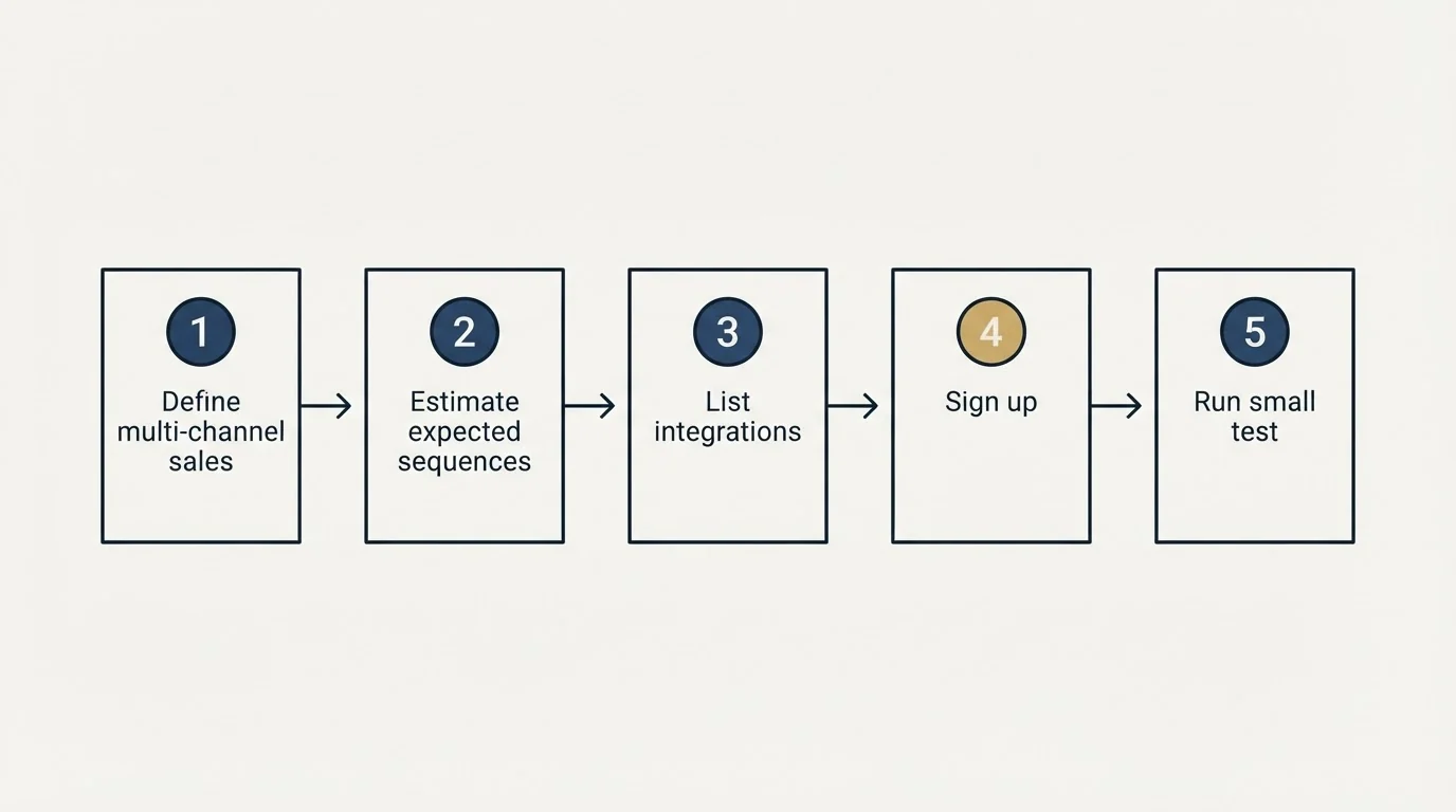 Step sequence: Getting Started Checklist (Define multi-channel sales, Estimate expected sequences, List integrations, Sign up)