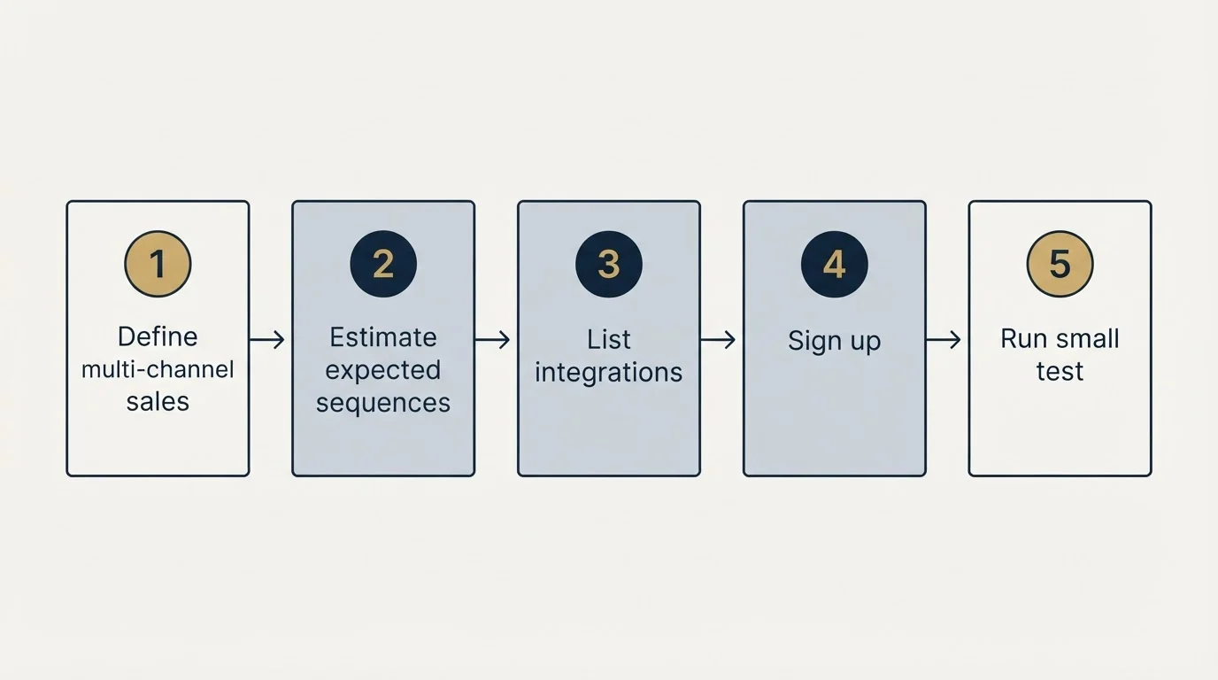 Step sequence: Getting Started Checklist (Define multi-channel sales, Estimate expected sequences, List integrations, Sign up)