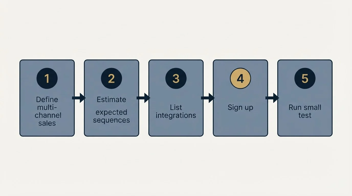 Step sequence: Getting Started Checklist (Define multi-channel sales, Estimate expected sequences, List integrations, Sign up)