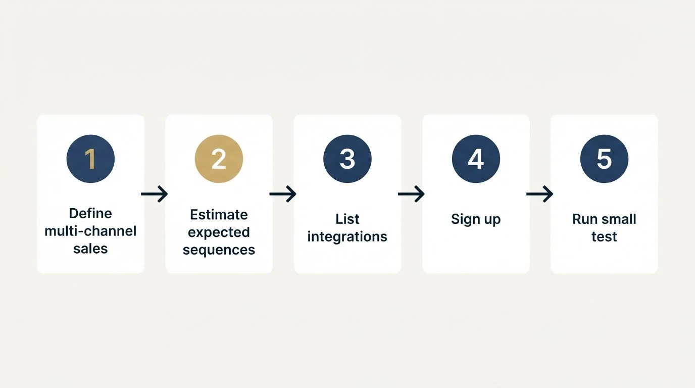 Step sequence: Getting Started Checklist (Define multi-channel sales, Estimate expected sequences, List integrations, Sign up)
