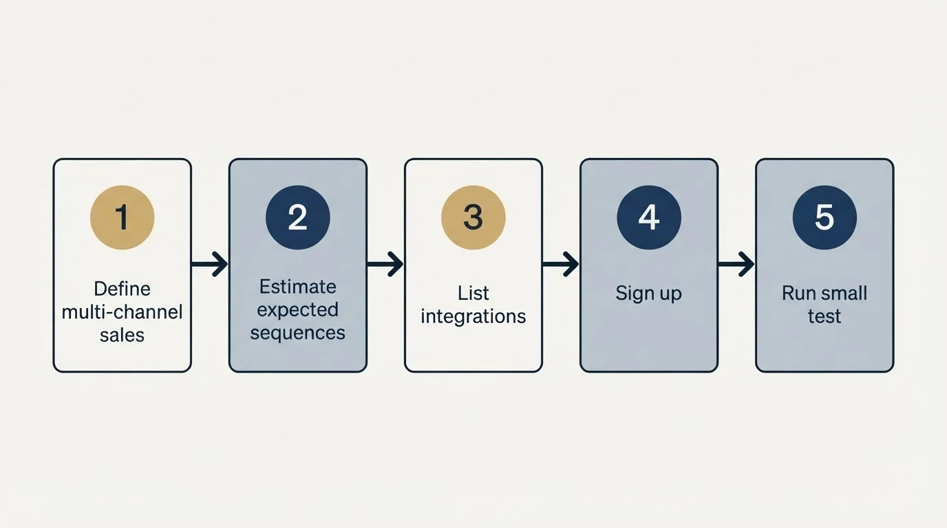 Step sequence: Getting Started Checklist (Define multi-channel sales, Estimate expected sequences, List integrations, Sign up)