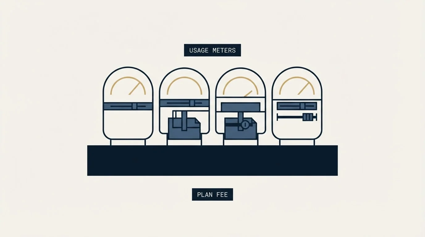 Section illustration: The plan fee is a floor, and four meters sit