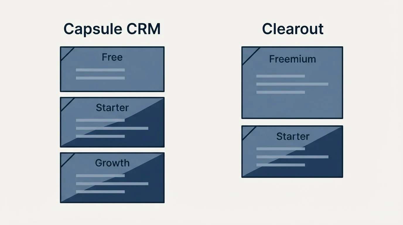 Pricing panels: Pricing Comparison (Capsule CRM, Clearout, Free, Freemium)