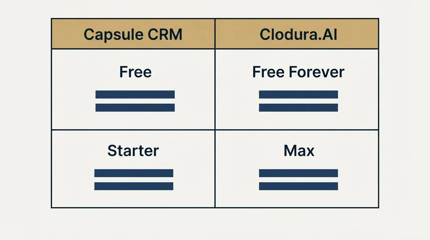 Pricing table: Pricing Comparison (Capsule CRM, Clodura.AI, Free, Free Forever)