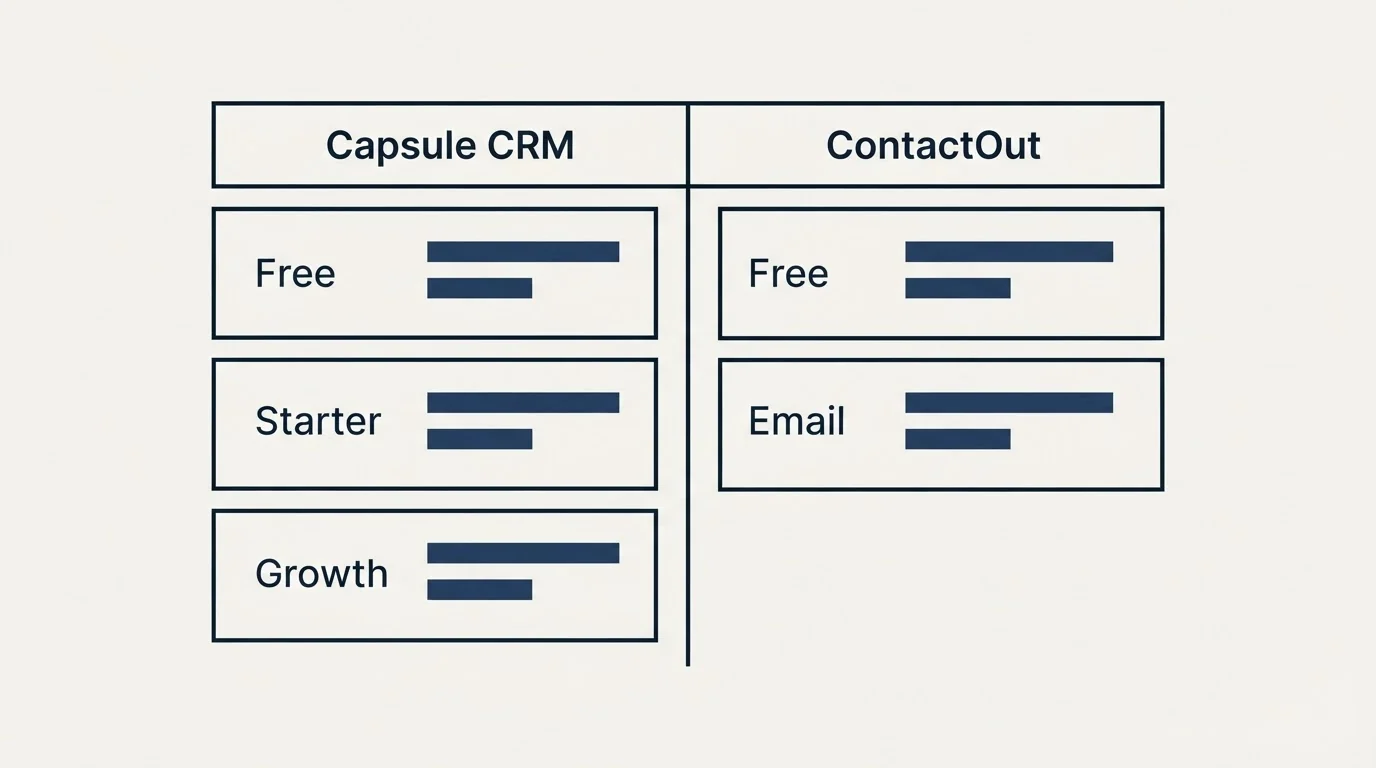 Pricing table: Pricing Comparison (Capsule CRM, ContactOut, Free, Starter)