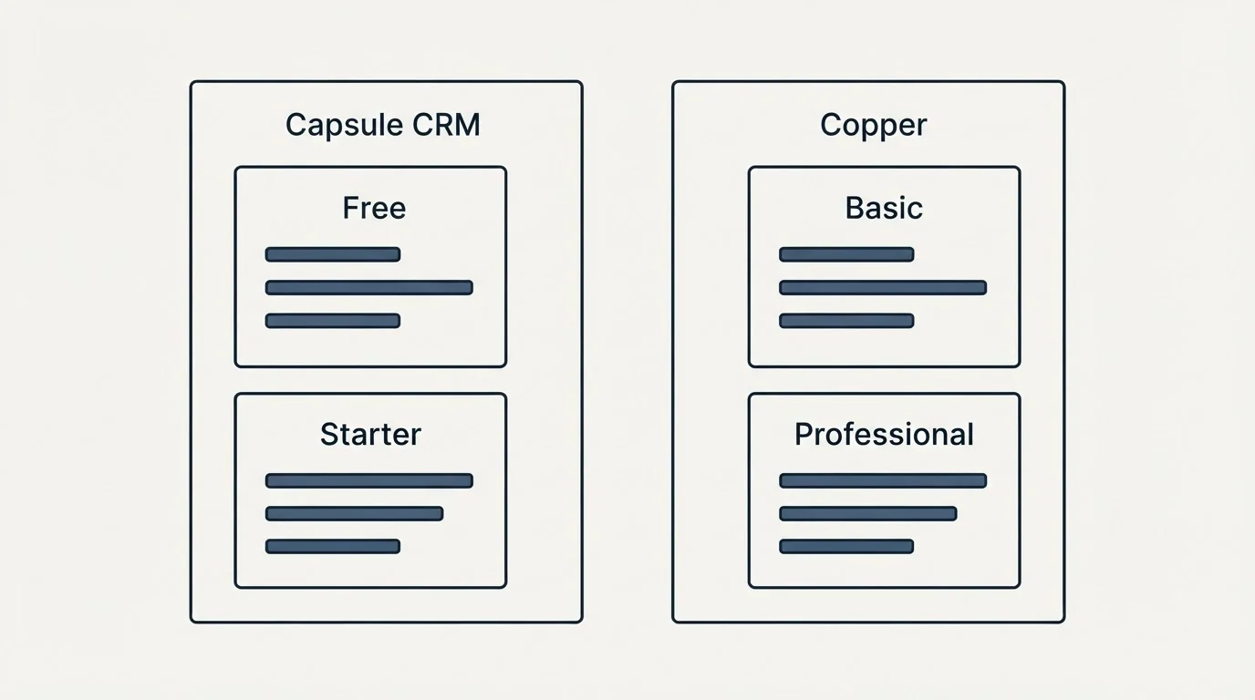 Pricing panels: Pricing Comparison (Capsule CRM, Copper, Free, Basic)